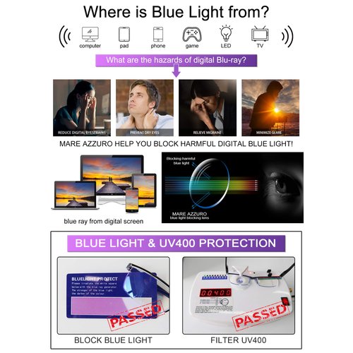 MARE AZZURO 4 Pack Blue Light Blocking Reading Glasses Men Women Lightweight Computer Readers 1.00 1.25 1.50 1.75 2.00 2.25 2.50 2.75 3.00 3.50 4.00 (4.0)