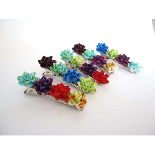 Generic Hawaiian flower multi color alligator hair clip for fine thin hair (Clip quantity: 2 clips), 1 Count (Pack of 1)