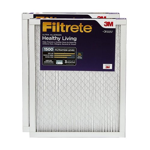 Filtrete 12x24x1 Air Filter, MPR 1500, MERV 12, Healthy Living Ultra-Allergen 3-Month Pleated 1-Inch Air Filters, 2 Filters