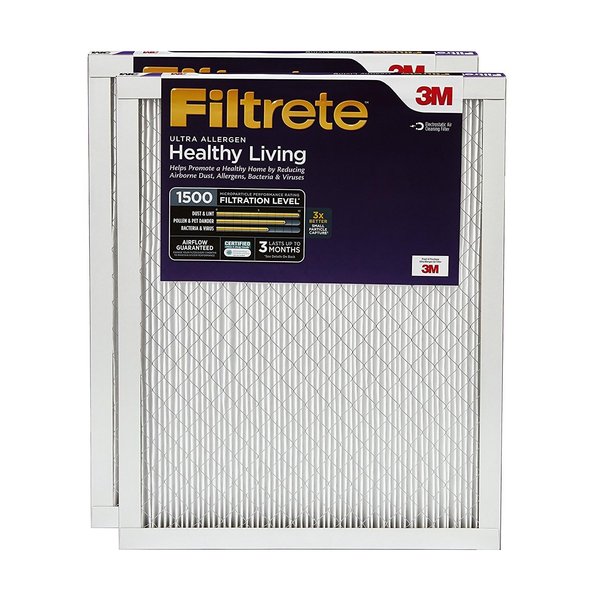 Filtrete 12x24x1 Air Filter, MPR 1500, MERV 12, Healthy Living Ultra-Allergen 3-Month Pleated 1-Inch Air Filters, 2 Filters