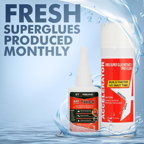 Starbond 2 oz. Thick CA Glue with 6 oz. Aerosol Activator Bundle (Premium Cyanoacrylate Super Glue) for Mitre Joint Bonding, Woodworking, Carpentry, Archery Fletching