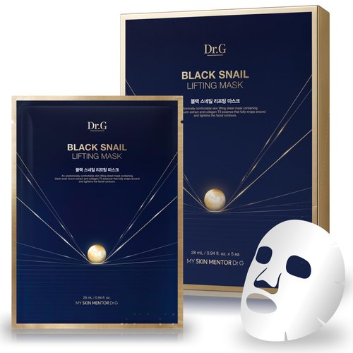 Dr.G Black Snail Lifting Korean Face Mask Set, 5pk - Hydrating Face Masks, Korean Sheet Mask, Sheet Masks Skincare Korean, Korean Mask, Moisturizing Face Mask, Korean Skin Care, Kbeauty, K Beauty