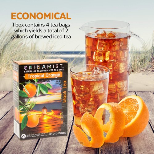 China Mist Iced Tea – Tropical Orange Black Tea Infusion – Refreshing and Delicious – Each Tea Bag Yields 1/2 Gallon – 4 bags.