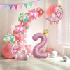 7pcs Pink Crown Dinosaur Balloons, Girl Dinosaur Birthday Number Mylar Foil Balloon Pink Dinosaur 2nd Birthday Party Supplies Decorations (2nd)
