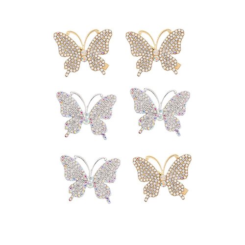 GSHLLO 6 Pcs Butterfly Hair Clips Gold Silver Rhinestone Hair Barrettes Non Slip Hair Pins Sparkl...