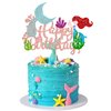 Gyufise 1Pcs Mermaid Happy Birthday Cake Topper Glitter Mermaid Cake Pick Seashells Coral Mermaid Tail Cake Decoration for Under the Sea Baby Shower Birthday Party Supplies Rose Gold