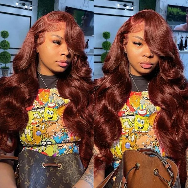Reddish Brown Lace Front Wigs Human Hair Pre Plucked Pre Cut 5x5 HD Lace Closure Wigs Human Hair Wear and Go Glueless Wigs Human Hair Colored Body Wave Lace Front Wigs Human Hair For Women 24Inch