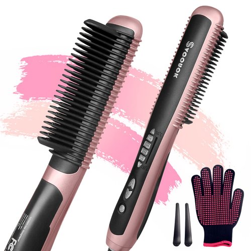 Hair Straightener Brush for Thick Hair - Electric Hot Comb Hair Straightener 6 Temperature Settings Fast Heating Straightening Comb Anti Scald, 20 Mins Auto Shut Hair Straightener Comb for Women