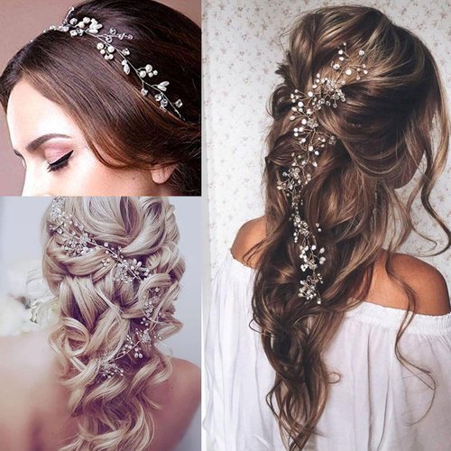 BOYIVI Extra Long Pearl and Crystal Beads Wedding Hair Vine Head Piece Hair Jewelry Accessories for Brides, Bridesmaids, and Women