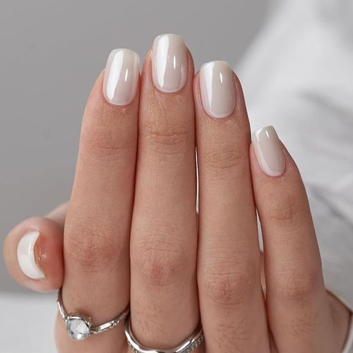 White Press on Nails Short Square - SHANRUN Cute Moonlight White Fake Nails Press ons Nail Art Tips Glue on Nails Full Cover Artificial Acrylic False Nails with Design Stick on Nails Kit for Women