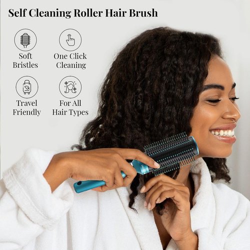 Self Cleaning Hair Brush Comb - Detangler Brush Round Brush for Blow Out - Easy Clean Roller Hair Brushes for Women Birthday Gifts (Multiple-Colors-2)