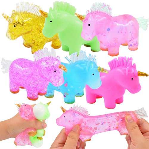 6 Pack Unicorn Stress Balls, Squishy Squeeze Balls Fidget Toys for Kids Girls Boys Adults, Christmas Stocking Stuffers Valentines Day Card Prizes Party Favors Gifts