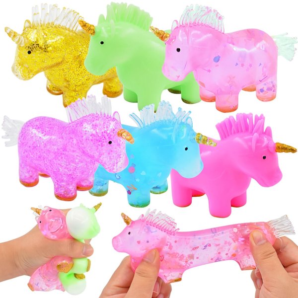 6 Pack Unicorn Stress Balls, Squishy Squeeze Balls Fidget Toys for Kids Girls Boys Adults, Christmas Stocking Stuffers Valentines Day Card Prizes Party Favors Gifts