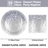 50 Pcs Silver Glitter Disposable Party Plates and Napkins Glitter Diamonds Happy Birthday Party Supplies for 25 Guests Table Decorations for Wedding Silver Birthday Decorations Paper Plates Napkins