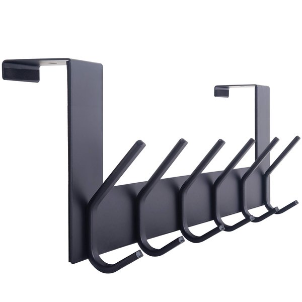 WEBI Over The Door Hook Door Hanger,Over The Door Towel Rack with 6 Coat Hooks for Hanging,Door Coat Hanger Towel Hanger Over Door Coat Rack,Black