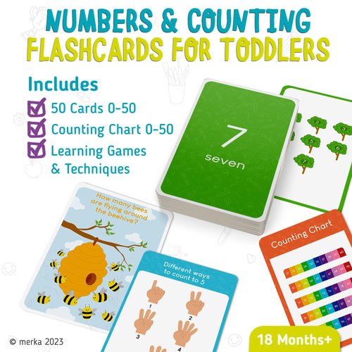 Merka Flash Cards for Toddlers 2-4 Years Number Flash Cards 0-50 Counting Kindergarten Workbooks Learn to Count Cards Math Flashcards Preschool Workbook