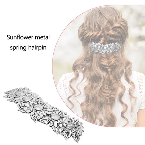 Create idea Sunflower Hair Clip Metal Spring Hairpin Silver Floral Hair Barrette for Thick Thin Hair Vintage Hairpin Hair Styling Accessories