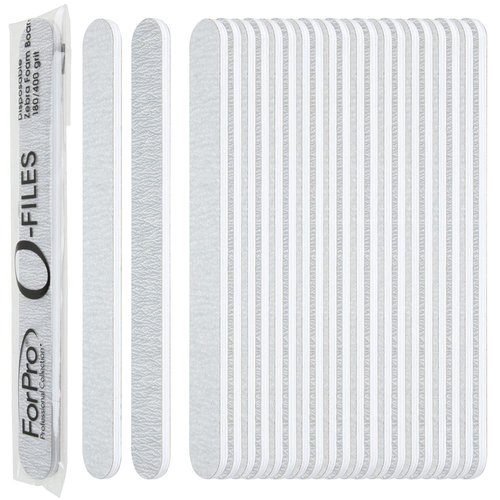 ForPro O-Files Foam Board, 180/400 Grit, Zebra, Double-Sided Manicure Nail File, 6” L x .75” W, 100-Count