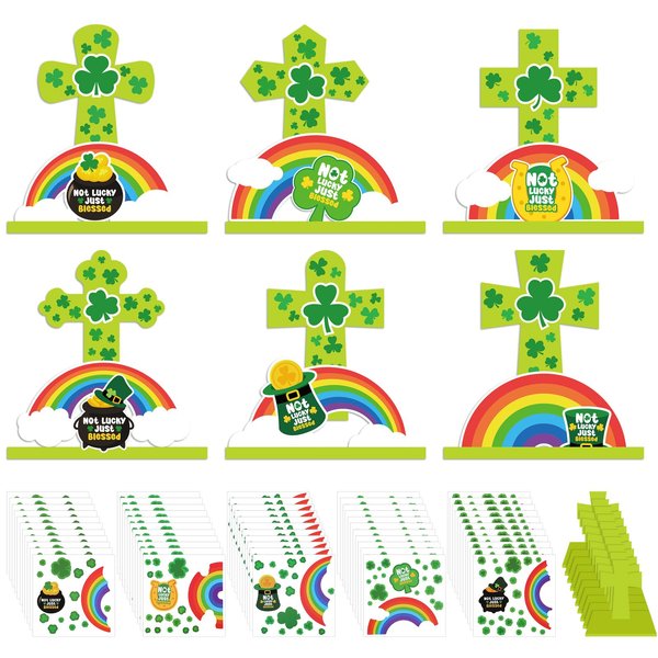 Chivertion 30 Sets Religious St. Patrick's Day Cross Craft for Kids DIY St. Patrick's Day Cross Craft Kit Make Your Own Shamrocks Cross Crafts for Sunday School Home St. Patrick's Day Party Supplies