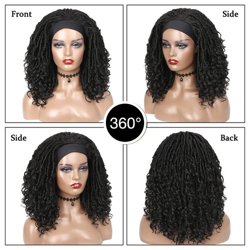Hanne Fashion Headband Wigs Short Dreadlock Wig Goddess Hand Braided Twist Synthetic Wigs for Black Women Daily Cosplay Braided Curly Wigs 1B
