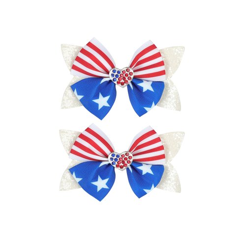 4th of July Bow Hair Clips Glitter American Flag Barrette Hair Bow Hairgrips Hair Accessories.(FJ50) (B)