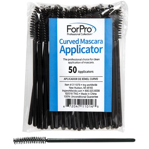 ForPro Professional Collection Disposable Mascara Applicators, Curved Head, Eyelash Brushes, 3.75" L, 50-Count