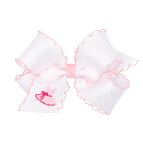 Wee Ones Girls' Grosgrain Moonstitch Embroideryed Ballet Slippers Hair Bow on a WeeStay Hair Clip, Medium, Dress