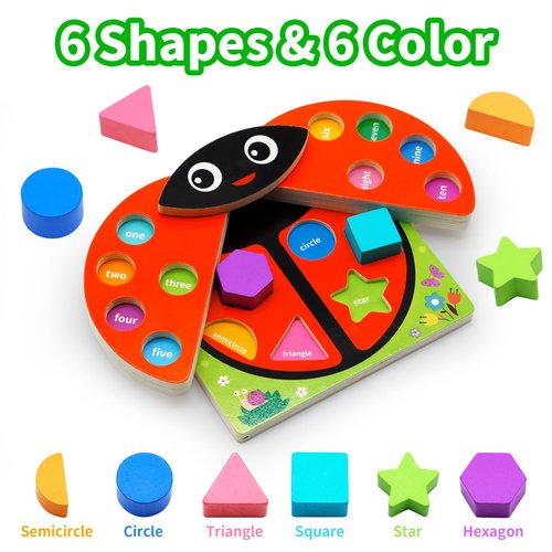 MOONTOY Wooden Ladybug Montessori Toys for 1 2 3 4 Year Old Boy Girl Learning Toys for Toddlers 1-3 Magnetic Fishing Game Educational Kid Number Block Preschool Counting Color Shape Sorter Puzzle Gift