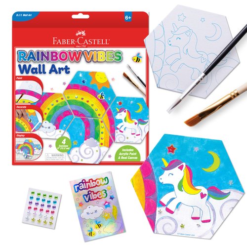 Faber-Castell Rainbow Vibes Wall Art Craft Kit - Paint and Decorate Your Own Unicorn Canvas Art, Unicorn Painting Kit for Kids, Arts and Crafts for Ages 6-8+, Purple