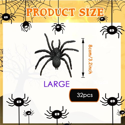 AWEELON 32 PCS Realistic Plastic Spider Toys Black Scary Spiders Halloween Prank PropsFunny Halloween Decorations(3.2x2.35 Inch)