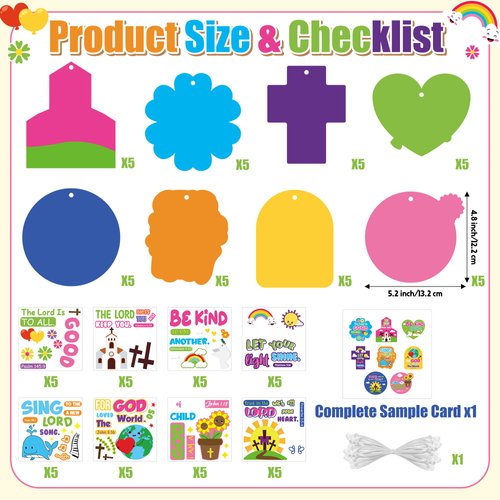 Religious Sunday School Crafts for Kids - 40Set Bulk Christian Bible Stories DIY Sticker Hanging Ornament Craft Kit for Classroom VBS Activities Sunday School Carnivals Christmas Holiday Exchange Gift