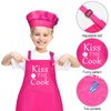 XIMEYAA Kids Apron And Chef Hat Set With Pockets Child Apron For Boys Girl Cooking Kitchen Children Aprons Adjustable Tie (Pink)