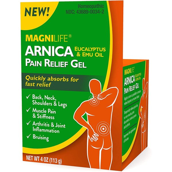 MagniLife Arnica Pain Relief Gel, Fast Acting Neck and Back Pain Relief, with Eucalyptus and Emu Oil to Soothe Soreness, Inflammation and Discomfort - 4oz