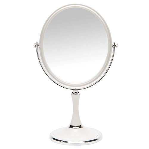 YEAKE Desk Mirror Vintage Table Mirror with Stand 8-inch Double Sided Swivel mirror 1X/3X Magnification Makeup Vanity Mirror with Silver Style 13 Inch Height Standing Tabletop Mirror(Oval)