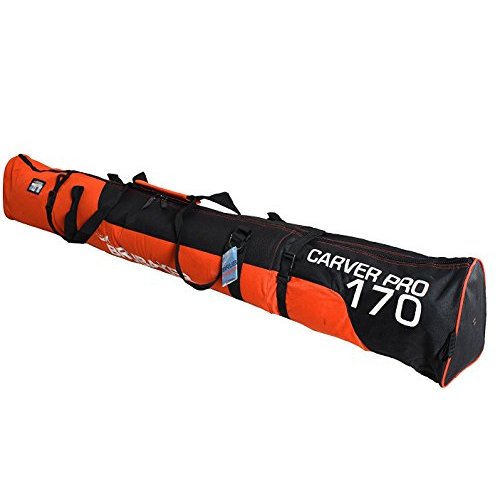 BRUBAKER Padded Ski Bag Skibag Carver Pro 2.0 with Strong 2-Way Zip and Compression Straps - Orange Black - 74 3/4"