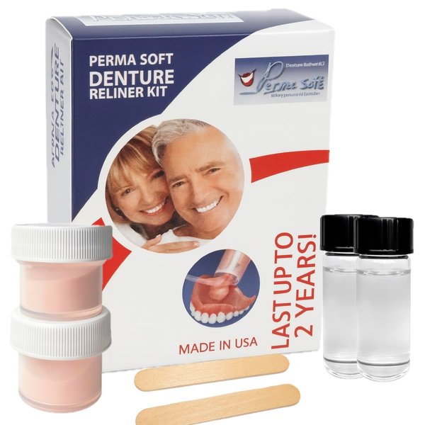 Perma Soft Denture Reliner Kit - Relines 2 Denture Plates - Semi Soft DIY Denture Liner for Upper and Lower