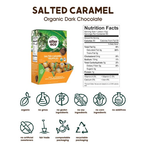 Alter Eco | Salted Caramel Truffles | 58% Pure Dark Cocoa, Fair Trade, Organic, Non-GMO, Gluten-Free Dark Chocolate Truffles | 60 Truffles