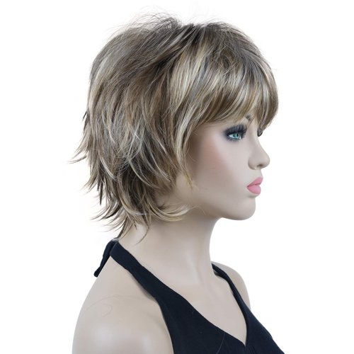 Lydell Short Layered Shaggy Wavy Full Synthetic Wigs (AB461 Brown Highlights)