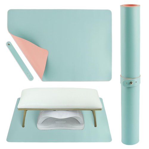 23.62x15.75 Inch Nail Art Table Mat(Nail Mat Only), Foldable Manicure Mat Nail Polish Mat for Nail Arm Rest, Manicure Pad Nail Table Pad Desk Mat for Nail Technician Salon Home(Pink+Blue)