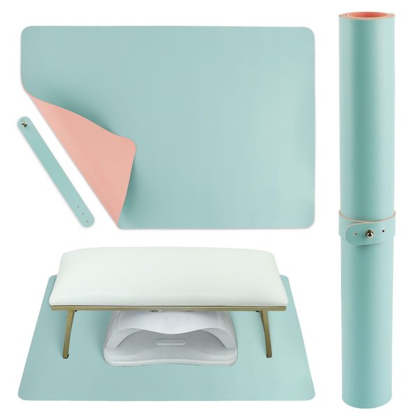 23.62x15.75 Inch Nail Art Table Mat(Nail Mat Only), Foldable Manicure Mat Nail Polish Mat for Nail Arm Rest, Manicure Pad Nail Table Pad Desk Mat for Nail Technician Salon Home(Pink+Blue)