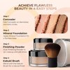 4pc Full Size Kit (LIGHT) Kabuki Brush Mineral Makeup Matte Translucent Loose Foundation Concealer Finishing Setting Powder Bare Face Full Coverage Long Lasting All Skin Types SPF 30 Waterproof