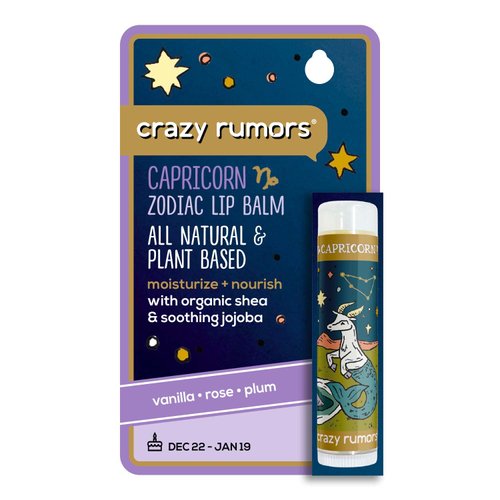 Crazy Rumors Capricorn Zodiac All Natural, Plant Based Lip Balm to Moisturize and Nourish your Lips - Earth Blend (Sweet Vanilla, Fragrant Rose and Plum)