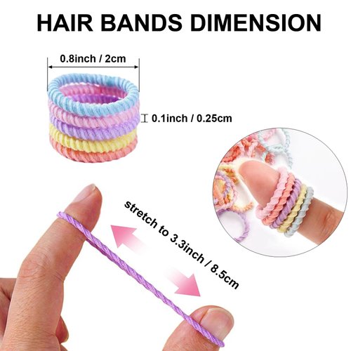 300Pcs Small Hair Ties for Baby Kids Girls Thin Hair, No Crease Toddler Soft Elastic Hair Ponytail Holders, Cute Cotton Thread Style Hair Bands 0.8inch Mini Hair Ties No Damage, BlueZOO