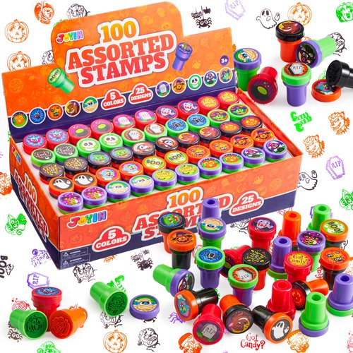 JOYIN 25 Pieces Halloween Stamps for Kids, 25 Designs Halloween Rubber Stampers Bulk, Halloween Party Favors Gifts, Trick or Treats Stampers Classroom Game Prizes, Halloween Goodie Bag Fillers