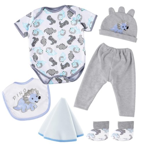 JIZHI 6 Pcs Reborn Baby Doll Clothes Set for 17-22 Inch Babydolls, Dinosaurs Baby Dolls Clothes and Accessories with Doll Hat Doll Bib for Newborn Baby Dolls Boy&Girl