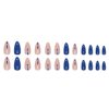 RikView Almond Press on Nails Medium Fake Nails Blue Nails Glossy Nails for Women 24 PCs/Set
