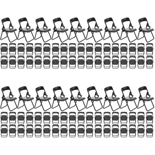 Doll Chair 72 Pieces Mini Folding Chairs 1/6 Scale Miniature Chairs Simulation Furniture Model Doll House Decor Phone Holders Dollhouse Desk, Black Folding Chair Miniature