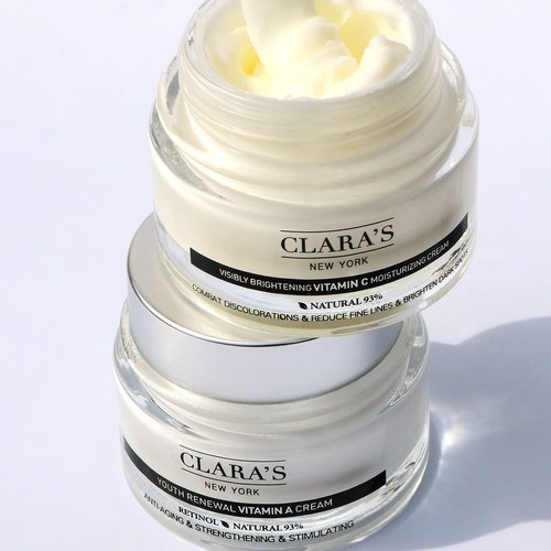 CLARA'S NEW YORK | Brightening Vitamin C Moisturizer Face Cream | with Hyaluronic Acid | Acne Scars Dark Spots Reduce Fine Lines, Healthy Glowing Skin | Non-sticky, Fast-absorbing | 50ml MADE IN USA