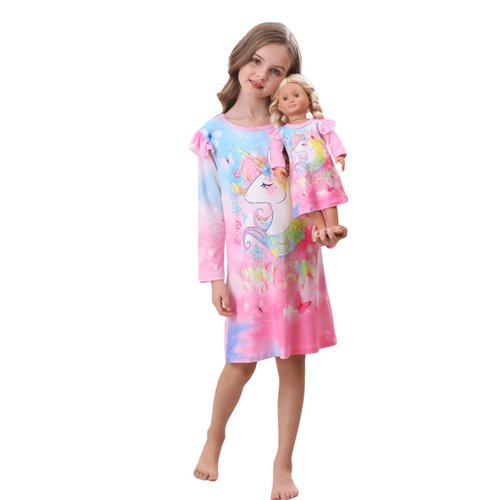 Bow Dream Cute Girls Dress Kids Clothes and Matching American Girl Doll Clothes for Girls Pink Horse Size 110