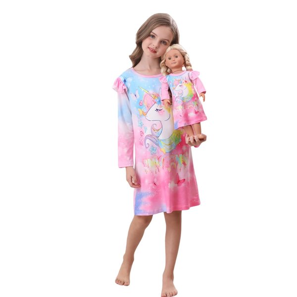 Bow Dream Cute Girls Dress Kids Clothes and Matching American Girl Doll Clothes for Girls Pink Horse Size 110